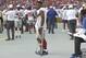 New York Giants running back Saquon Barkley stands on crutches in the bench area after getting injured against the Tampa Bay Buccaneers during the first half of an NFL football game Sunday, Sept. 22, 2019, in Tampa, Fla. (AP Photo/Jason Behnken)