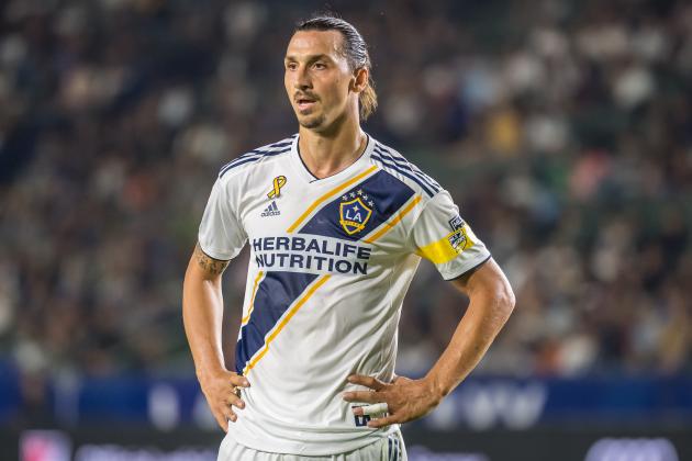 CARSON, CA -SEPTEMBER 15: Zlatan Ibrahimovic #9 of Los Angeles Galaxy during the Los Angeles Galaxy's MLS match against Sporting KC at the Dignity Health Sports Park on September 15, 2019 in Carson, California. Los Angeles Galaxy won the match 7-2 (Photo by Shaun Clark/Getty Images)