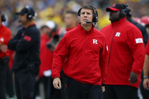 ANN ARBOR, MICHIGAN - SEPTEMBER 28: Head coach Chris Ash of the Rutgers Scarlet Knights look on in the first quarter while playing the Michigan Wolverines at Michigan Stadium on September 28, 2019 in Ann Arbor, Michigan. (Photo by Gregory Shamus/Getty Images)