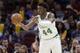 Boston Celtics' Robert Williams passes against the Cleveland Cavaliers in the second half of an NBA preseason basketball game, Saturday, Oct. 6, 2018, in Cleveland. (AP Photo/Tony Dejak)