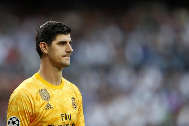 Real Madrid goalkeeper Thibaut Courtois during the UEFA Champions League group A match between Real Madrid and Club Brugge at the Santiago Bernabeu stadium on October 01, 2019 in Madrid, Spain(Photo by VI Images via Getty Images)
