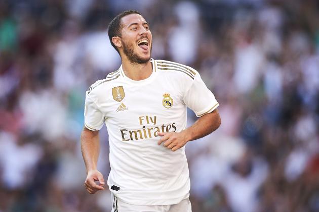 MADRID, SPAIN - OCTOBER 05: Eden Hazard of Real Madrid celebrates scoring his team's second goal during the Liga match between Real Madrid CF and Granada CF at Estadio Santiago Bernabeu on October 05, 2019 in Madrid, Spain. (Photo by Quality Sport Images/Getty Images)
