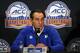 Duke coach Mike Krzyzewski answers a question during the Atlantic Coast Conference NCAA college basketball media day in Charlotte, N.C., Tuesday, Oct. 8, 2019. (AP Photo/Nell Redmond)