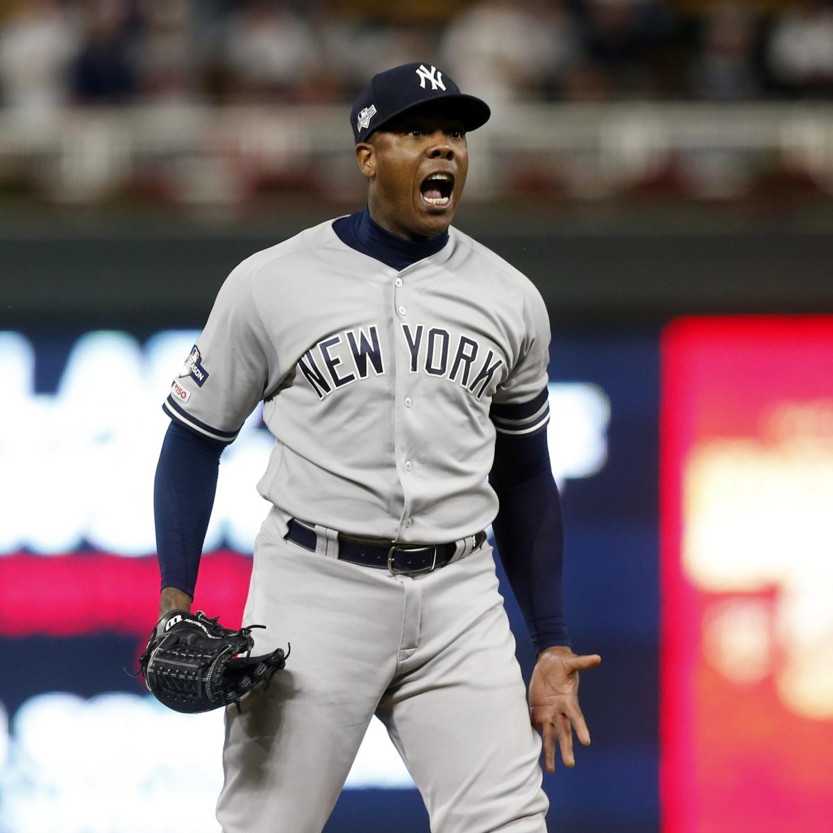 Yankees' Aroldis Chapman Injured Pitching Hand on Bottle During ALDS  Celebration, News, Scores, Highlights, Stats, and Rumors