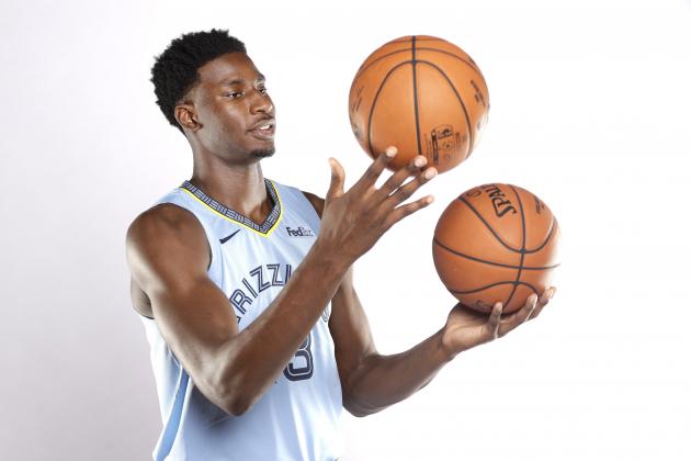 Memphis Grizzlies forward Jaren Jackson Jr. poses during the team's NBA basketball media day Monday, Sept. 30, 2019, in Memphis, Tenn. (AP Photo/Mark Humphrey)