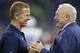 HOUSTON, TX - OCTOBER 7: Head coach Jason Garrett and owner Jerry Jones of the Dallas Cowboys talk on the field before the game against the Houston Texans at NRG Stadium on October 7, 2018 in Houston, Texans. (Photo by Wesley Hitt/Getty Images)
