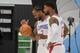 Los Angeles Clippers forwards Kawhi Leonard, Paul George attend the NBA basketball team's media day in Los Angeles Sunday, Sept. 29, 2019. (AP Photo/Ringo H.W. Chiu)
