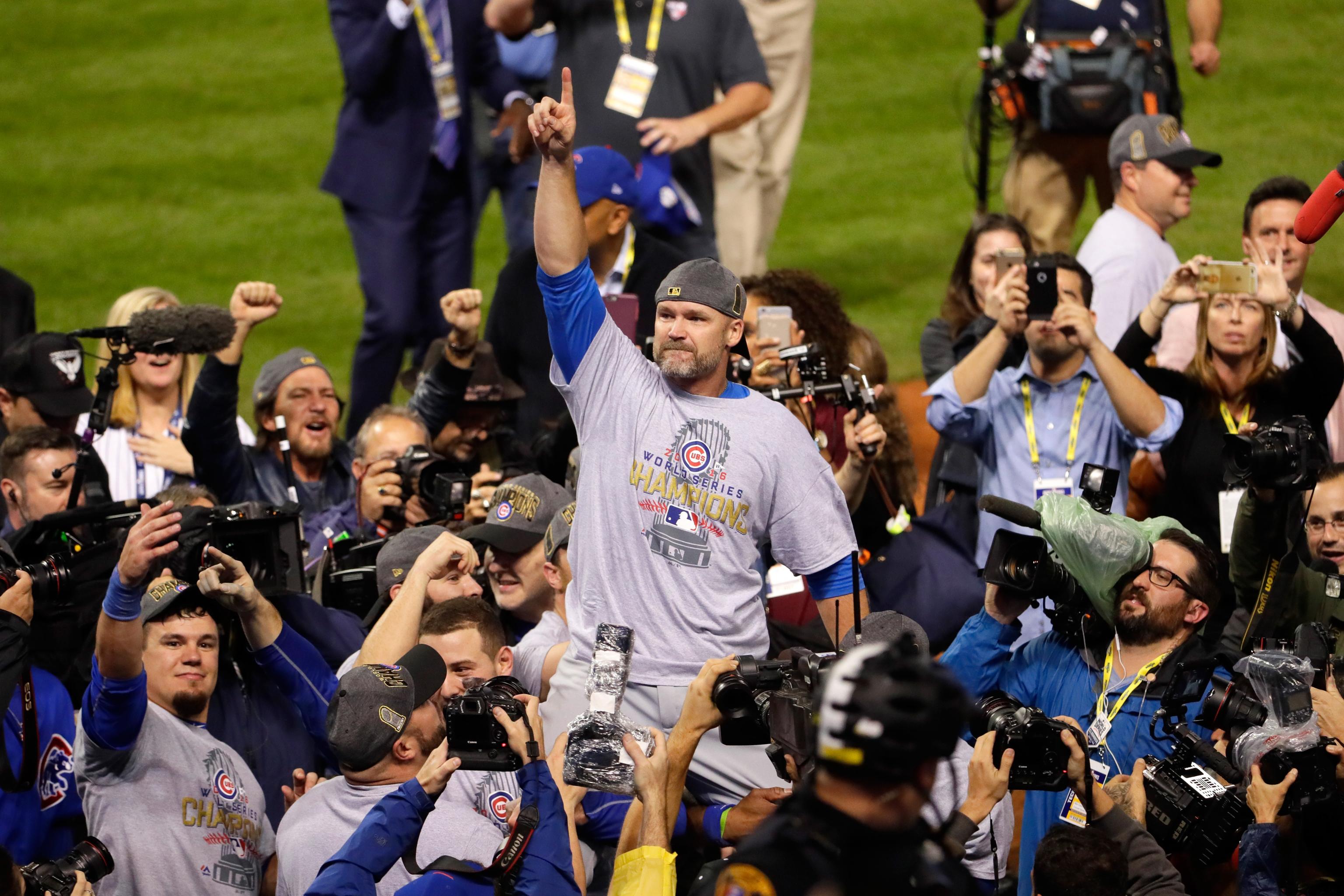 David Ross #3 Manager of the Chicago Cubs during an interview