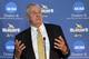 FILE - In this Thursday, Sept. 28, 2017 file photo, Hall of Fame basketball coach Jim Calhoun speaks after he was introduced at the University of Saint Joseph in West Hartford, Conn. Jim Calhoun has officially been named the head coach at Division III Saint Joseph University in Connecticut, Tuesday, Sept. 18, 2018. (AP Photo/Pat Eaton-Robb, File)