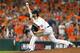 HOUSTON, TEXAS - OCTOBER 10: Gerrit Cole #45 of the Houston Astros delivers the pitch against the Tampa Bay Rays during the seventh inning in game five of the American League Division Series at Minute Maid Park on October 10, 2019 in Houston, Texas. (Photo by Bob Levey/Getty Images)