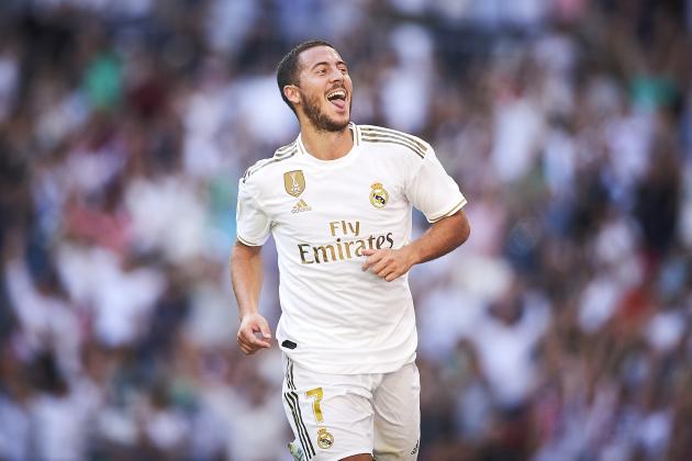 MADRID, SPAIN - OCTOBER 05: Eden Hazard of Real Madrid celebrates scoring his team's second goal during the Liga match between Real Madrid CF and Granada CF at Estadio Santiago Bernabeu on October 05, 2019 in Madrid, Spain. (Photo by Quality Sport Images/Getty Images)