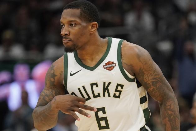 Milwaukee Bucks' Eric Bledsoe reacts to his three-point basket during the second half of Game 2 of a second round NBA basketball playoff series against the Boston Celtics Tuesday, April 30, 2019, in Milwaukee. The Bucks won 123-102 to tie the series at 1-1. (AP Photo/Morry Gash)