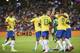 Brazil players celebrate after a goal during the Brazil Global Tour 2019 international friendly soccer match between Brazil and Senegal in Singapore, Thursday, Oct. 10, 2019. (AP Photo/Danial Hakim)