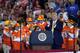 President Donald Trump introduces the reigning Little League World Series championship team from River Ridge, La., during his campaign rally in Lake Charles, La., Friday, Oct. 11, 2019. The team visited the White House earlier in the day, and the President flew them back to Louisiana on Air Force One. (AP Photo/Gerald Herbert)