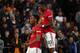 WOLVERHAMPTON, ENGLAND - AUGUST 19: Anthony Martial of Manchester United celebrates scoring the opening goal with Marcus Rashford during the Premier League match between Wolverhampton Wanderers and Manchester United at Molineux on August 19, 2019 in Wolverhampton, United Kingdom. (Photo by Marc Atkins/Getty Images)