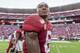 Alabama wide receiver DeVonta Smith (6) walks off the field after an NCAA college football game against Mississippi, Saturday, Sept. 28, 2019, in Tuscaloosa, Ala. (AP Photo/Vasha Hunt)