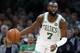 Boston Celtics' Jaylen Brown (7) plays against the Charlotte Hornets during the first half of a preseason NBA basketball game in Boston, Sunday, Oct. 6, 2019. (AP Photo/Michael Dwyer)