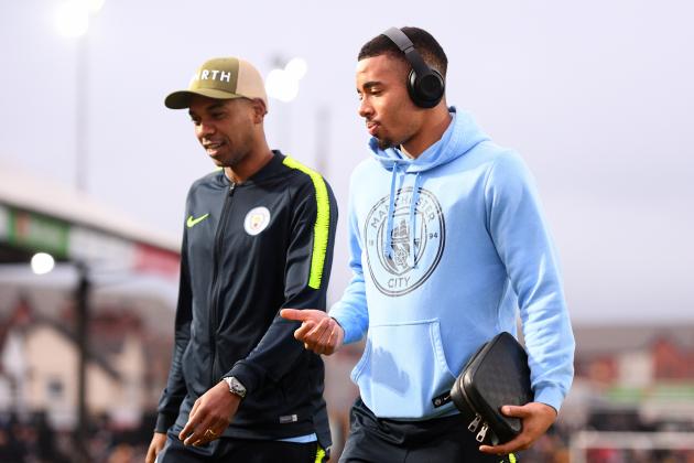 NEWPORT, WALES - FEBRUARY 16: Fernandinho of Manchester City and Gabriel Jesus of Manchester City arrive at the stadium prior to the FA Cup Fifth Round match between Newport County AFC and Manchester City at Rodney Parade on February 16, 2019 in Newport, United Kingdom.  (Photo by Harry Trump/Getty Images)