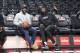 BROOKLYN, NY - OCTOBER 4: Kyrie Irving #11 of the Brooklyn Nets and Kevin Durant #7 of the Brooklyn Nets shares a laugh before the game on October 4, 2019 at Barclays Center in Brooklyn, New York. NOTE TO USER: User expressly acknowledges and agrees that, by downloading and or using this Photograph, user is consenting to the terms and conditions of the Getty Images License Agreement. Mandatory Copyright Notice: Copyright 2019 NBAE (Photo by Nathaniel S. Butler/NBAE via Getty Images)