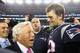 FOXBOROUGH, MA - JANUARY 21: Tom Brady #12 of the New England Patriots celebrates with owner Robert Kraft after winning the AFC Championship Game against the Jacksonville Jaguars at Gillette Stadium on January 21, 2018 in Foxborough, Massachusetts. (Photo by Jim Rogash/Getty Images)
