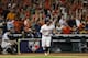 Houston Astros' Jose Altuve watches his two-run walk-off to win Game 6 of baseball's American League Championship Series against the New York Yankees Saturday, Oct. 19, 2019, in Houston. The Astros won 6-4 to win the series 4-2. (AP Photo/Matt Slocum)