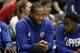 Los Angeles Clippers small forward Kawhi Leonard (2) sits on the bench during an NBA preseason basketball game against the Houston Rockets, Thursday, Oct 3, 2019, in Honolulu. (AP Photo/Marco Garcia)