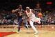 TORONTO, CANADA - OCTOBER 22: Pascal Siakam #43 of the Toronto Raptors handles the ball against Jrue Holiday #11 of the New Orleans Pelicans on October 22, 2019 at the Scotiabank Arena in Toronto, Ontario, Canada. NOTE TO USER: User expressly acknowledges and agrees that, by downloading and or using this Photograph, user is consenting to the terms and conditions of the Getty Images License Agreement. Mandatory Copyright Notice: Copyright 2019 NBAE (Photo by Jesse D. Garrabrant/NBAE via Getty Images)