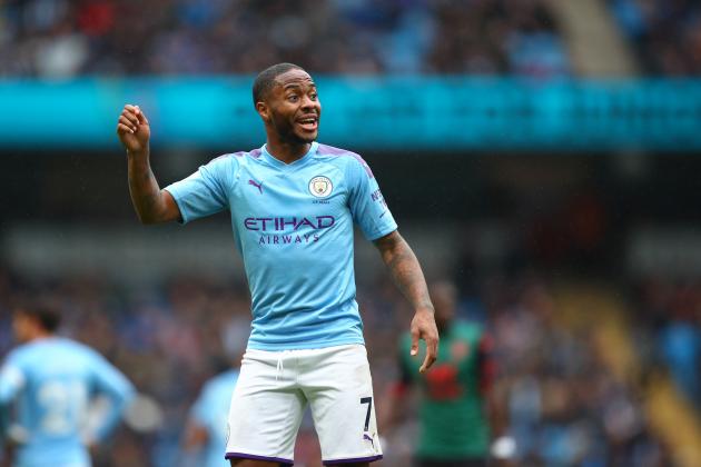 MANCHESTER, ENGLAND - OCTOBER 26: Raheem Sterling of Manchester City during the Premier League match between Manchester City and Aston Villa at Etihad Stadium on October 26, 2019 in Manchester, United Kingdom. (Photo by Robbie Jay Barratt - AMA/Getty Images)