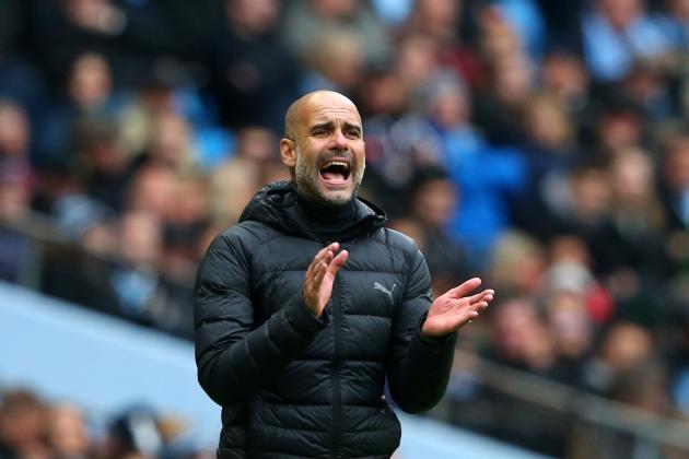 MANCHESTER, ENGLAND - OCTOBER 26: Pep Guardiola, Manager of Manchester City reacts during the Premier League match between Manchester City and Aston Villa at Etihad Stadium on October 26, 2019 in Manchester, United Kingdom. (Photo by Alex Livesey/Getty Images)