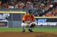 Houston Astros starting pitcher Zack Greinke pauses during the fourth inning of Game 7 of the baseball World Series against the Washington Nationals Wednesday, Oct. 30, 2019, in Houston. (AP Photo/Matt Slocum)