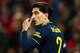 LIVERPOOL, ENGLAND - OCTOBER 30: Hector Bellerin of Arsenal during the Carabao Cup Round of 16 match between Liverpool and Arsenal at Anfield on October 30, 2019 in Liverpool, England. (Photo by Robbie Jay Barratt - AMA/Getty Images)