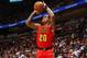 MIAMI, FL - OCTOBER 29: John Collins #20 of the Atlanta Hawks shoots the ball against the Miami Heat on October 29, 2019 at American Airlines Arena in Miami, Florida. NOTE TO USER: User expressly acknowledges and agrees that, by downloading and or using this Photograph, user is consenting to the terms and conditions of the Getty Images License Agreement. Mandatory Copyright Notice: Copyright 2019 NBAE (Photo by Oscar Baldizon/NBAE via Getty Images)