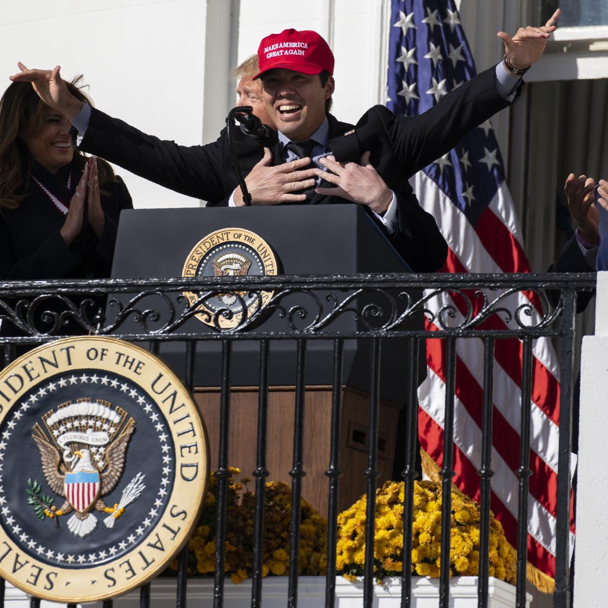 Trump hugs Nats catcher Kurt Suzuki for wearing MAGA hat to White House -  POLITICO