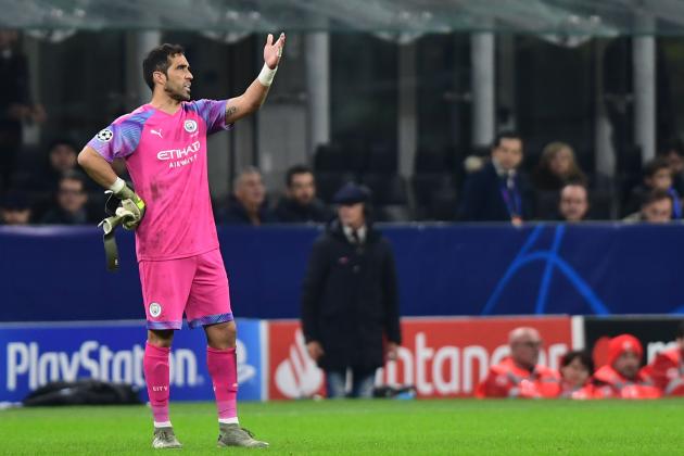 Manchester City's Chilean goalkeeper Claudio Bravo reacts after receiving a red card during the UEFA Champions League Group C football match Atalanta Bergamo vs Manchester City on November 6, 2019 at the San Siro stadium in Milan. (Photo by Miguel MEDINA / AFP) (Photo by MIGUEL MEDINA/AFP via Getty Images)