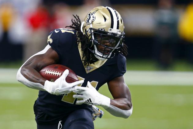 New Orleans Saints running back Alvin Kamara (41) carries in the first half of an NFL football game against the Tampa Bay Buccaneers in New Orleans, Sunday, Oct. 6, 2019. (AP Photo/Butch Dill)