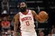 Houston Rockets guard James Harden (13) handles the ball in the first half of an NBA basketball game against the Memphis Grizzlies Monday, Nov. 4, 2019, in Memphis, Tenn. (AP Photo/Brandon Dill)