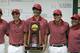 Alabama golfers, from left to right, Bobby Wyatt, Justin Thomas, Scott Strohmeyer, Cory Whitsett and assistant coach Rob Bradley poses with the trophy after defeating Illinois in the final round of play in the NCAA college men's golf championship against Alabama, Sunday, June 2, 2013, in Milton, Ga. (AP Photo/John Bazemore)