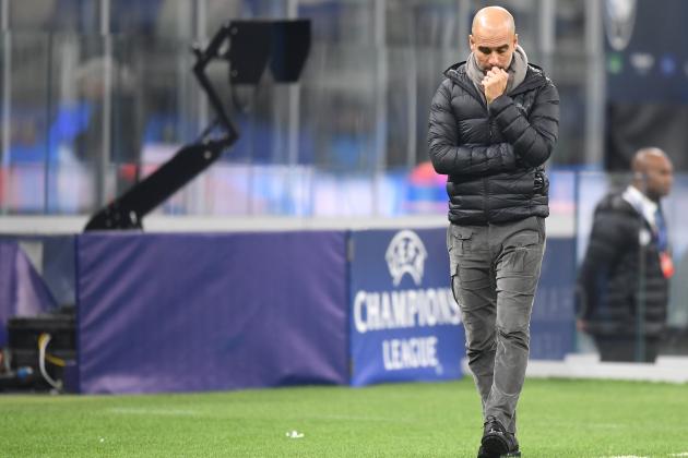 MILAN, ITALY - NOVEMBER 06: Pep Guardiola, Manager of Manchester City reacts during the UEFA Champions League group C match between Atalanta and Manchester City at Stadio Giuseppe Meazza on November 06, 2019 in Milan, Italy. (Photo by Michael Regan/Getty Images)