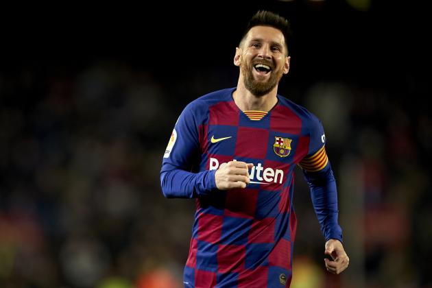BARCELONA, SPAIN - NOVEMBER 09: Lionel Messi of FC Barcelona celebrates their team's third goal during the Liga match between FC Barcelona and RC Celta de Vigo at Camp Nou on November 09, 2019 in Barcelona, Spain. (Photo by Quality Sport Images/Getty Images)