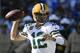 Green Bay Packers quarterback Aaron Rodgers passes against the Los Angeles Chargers during the first half of an NFL football game Sunday, Nov. 3, 2019, in Carson, Calif. (AP Photo/Mark J. Terrill)