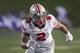 FILE - In this Oct. 18, 2019, file photo, Ohio State defensive end Chase Young rushes against Northwestern during the second half of an NCAA college football game, in Evanston, Ill. Ohio State says defensive end Chase Young won't play Saturday against Maryland due to possible NCAA violation in 2018. (AP Photo/Charles Rex Arbogast, File)