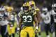 GREEN BAY, WISCONSIN - NOVEMBER 10: Aaron Jones #33 of the Green Bay Packers reacts after his first down in the second half against the Carolina Panthers at Lambeau Field on November 10, 2019 in Green Bay, Wisconsin. (Photo by Quinn Harris/Getty Images)