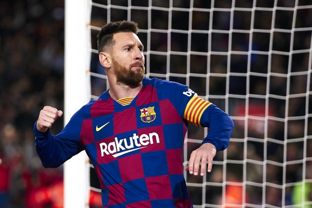 BARCELONA, SPAIN - NOVEMBER 09: Lionel Messi of FC Barcelona celebrates their team's first goal during the Liga match between FC Barcelona  and RC Celta de Vigo at Camp Nou on November 09, 2019 in Barcelona, Spain. (Photo by Quality Sport Images/Getty Images)