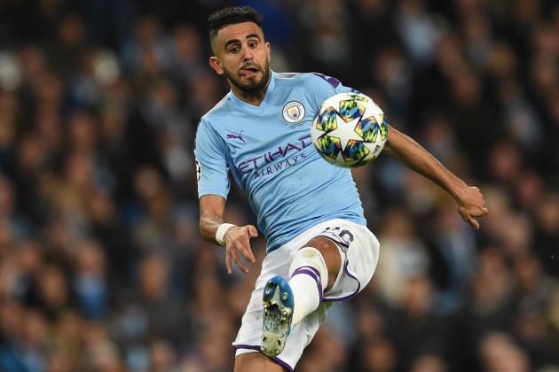 Manchester City's Algerian midfielder Riyad Mahrez controls the ball during the UEFA Champions League Group C football match between Manchester City and Atalanta at the Etihad Stadium in Manchester, northwest England on October 22, 2019. (Photo by Oli SCARFF / AFP) (Photo by OLI SCARFF/AFP via Getty Images)