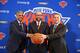 NEW YORK, NY - MAY 8: Steve Mills, David Fizdale and Scott Perry of the New York Knicks during a press conference announcing David Fizdale as the new head coach on May 8, 2018 at Madison Square Garden in New York City, New York. NOTE TO USER: User expressly acknowledges and agrees that, by downloading and or using this photograph, User is consenting to the terms and conditions of the Getty Images License Agreement. Mandatory Copyright Notice: Copyright 2018 NBAE (Photo by Nathaniel S. Butler/NBAE via Getty Images)