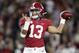 TUSCALOOSA, ALABAMA - NOVEMBER 09: Tua Tagovailoa #13 of the Alabama Crimson Tide throws a pass during the second half against the LSU Tigers in the game at Bryant-Denny Stadium on November 09, 2019 in Tuscaloosa, Alabama. (Photo by Todd Kirkland/Getty Images)