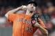 Houston Astros starting pitcher Justin Verlander throws to a Texas Rangers batter during the first inning of a baseball game Friday, May 10, 2019, in Houston. (AP Photo/Michael Wyke)