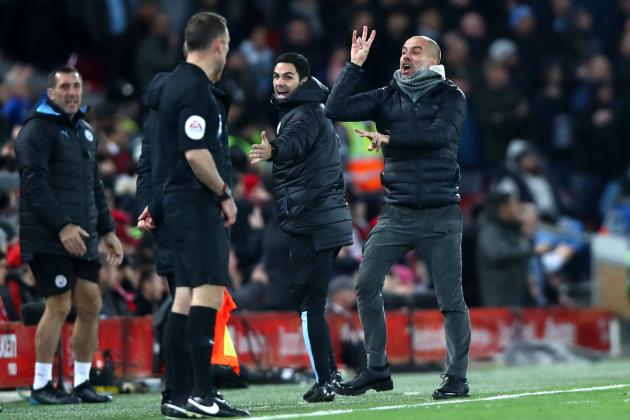 LIVERPOOL, ENGLAND - NOVEMBER 10: Manchester City Manager Pep Guardiola reacts during the Premier League match between Liverpool FC and Manchester City at Anfield on November 10, 2019 in Liverpool, United Kingdom. (Photo by Chloe Knott - Danehouse/Getty Images)