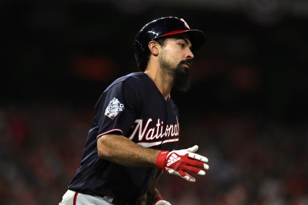 HOUSTON, TEXAS - OCTOBER 30:  Anthony Rendon #6 of the Washington Nationals hits a solo home run against the Houston Astros during the seventh inning in Game Seven of the 2019 World Series at Minute Maid Park on October 30, 2019 in Houston, Texas. (Photo by Elsa/Getty Images)