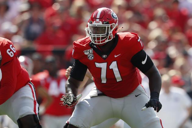 Georgia offensive lineman Andrew Thomas (71) is shown in action during the first half of an NCAA college football game against the Murray State Saturday, Sept. 7, 2019, in Athens, Ga. (AP Photo/John Bazemore)